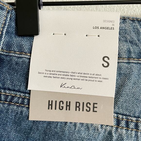 Kancan Medium Wash Denim High Rise Distressed Cut Off Shorts Women's Small NWT - Picture 7 of 8